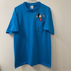 Disney Mickey Mouse embroidered pocket t shirt blue XL Vintage